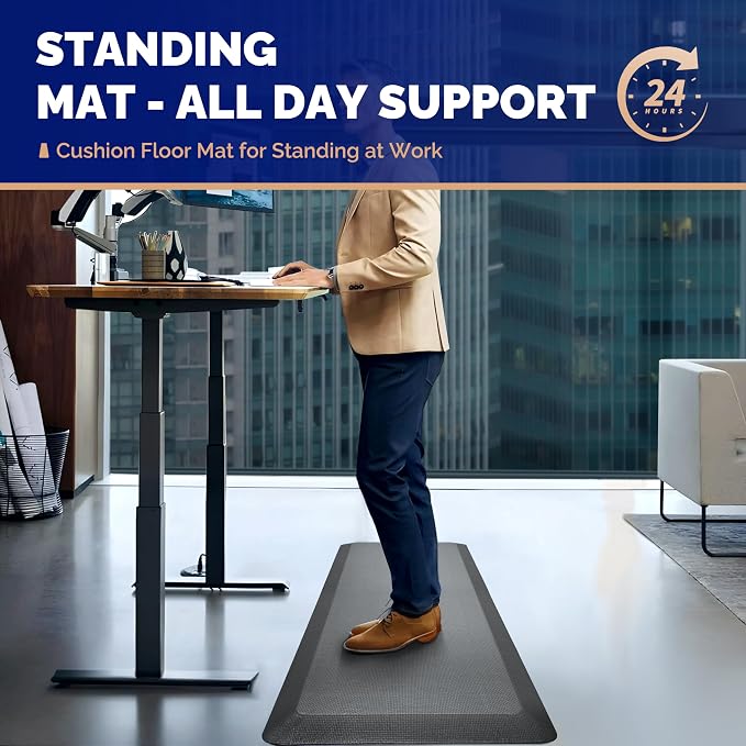 FEATOL Anti Fatigue Mat for Standing, 9/10 Extra Thick Ergonomic Standing Desk Mat, Comfort Memory Foam Standing Mat at Home,Office All Day (20" x 32", Gray, 1PC)