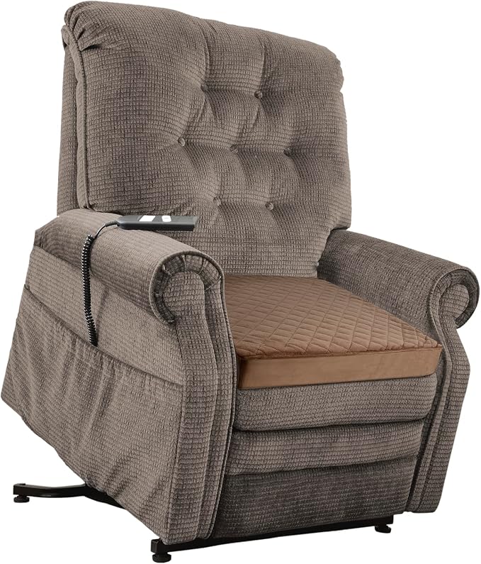Medium-Soft 20x20x3 Memory Foam Recliner Chair Seat Cushion for Long Sitting - Armchair Pad with Washable Velvety Cover with Waterproof Layer & Non-Slip Base for Seniors & Elderly - Brown