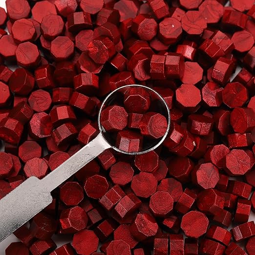 Yoption 360Pcs Blood Red Sealing Wax Beads with 2 Spoons and 4 Tea Candles for Wax Seal Stamps, Cards, Wedding Invitations, Wine Packaging, Gift Wrap, Envelopes