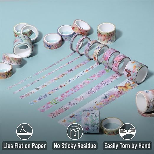 Mr. Pen- Washi Tape Set, 20 Rolls, Assorted Sizes, 4.37 Yards/Roll | Washi Tape for Scrapbook, Arts, Crafts, Journals and Planners, Watercolor Butterfly Design