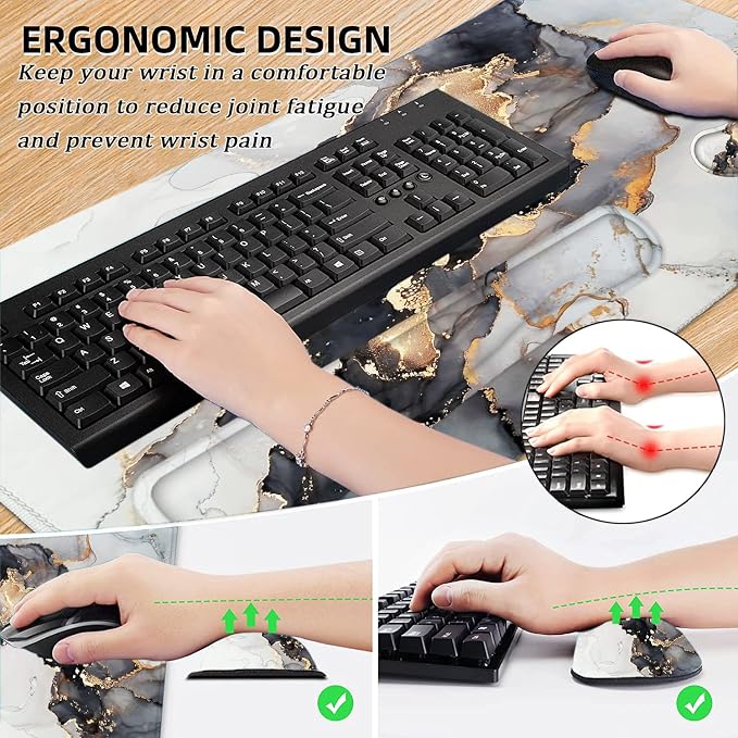 Lateefah Large Mouse Pad and Keyboard Wrist Rest, Desk Pad for Keyboard and Mouse, Extended Gaming Mouse Pad with Wrist Support, Waterproof Non-Slip Desk Mouse Mat for Office, Home