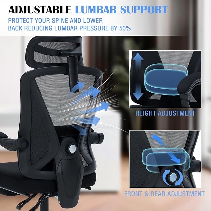 Ergonomic Office Chair with Footrest - Adjustable Lumbar Support & 3D Headrest, 90-160° Reclining Mesh High-Back Rolling Work Swivel Computer Chair-400lbs Capacity