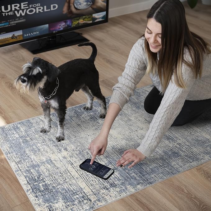 3x10 Hallway Washable Runner Rug - Non-Slip Kitchen Rugs with Rubber Backing Abstract Neutral Low-Pile Carpet Runners for Laundry Room Home Decor Bedroom Bathroom Entryway (Blue Gray,3x10)