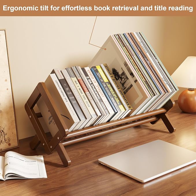 Premium Desktop Bookshelf, Bamboo Desk Bookshelf, Retro Brown Book Rack Shelf Organizer, Stable Bookshelves Storage, Tabletop Large Magazine Holder Racks for Magazines, Books, Files