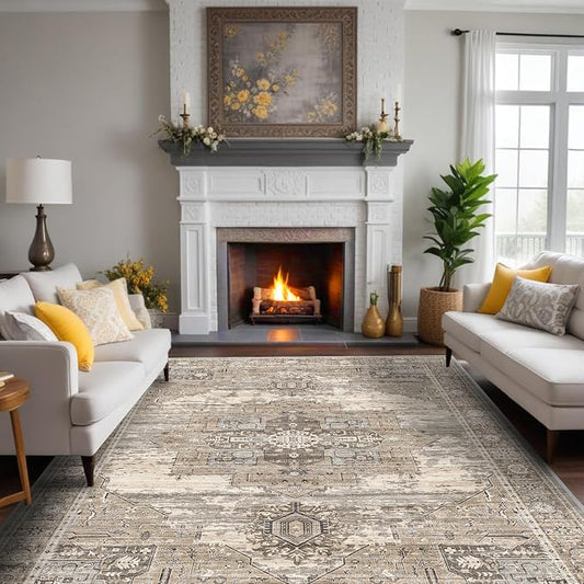 RUUGME Washable 8x10 Area Rugs - Large Rugs for Living Room Stain Resistant Carpet Vintage Rugs for Bedroom with Non Slip Backing Home Decor Floor Decoration Mat (8x10 Beige)