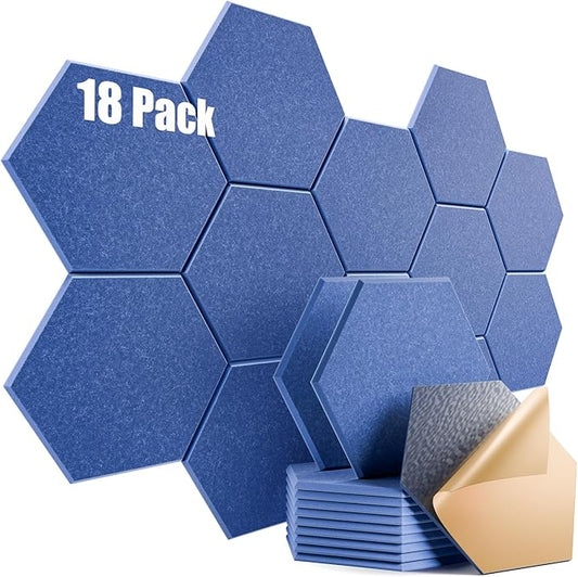 18 Pack Self-Adhesive Acoustic Panels 12" X 10" X 0.4" - Sound Proof Foam Panels for Wall with High Density, Hexagon Design, Flame Resistant, Absorb Noise and Eliminate Echoes(Sky Blue)