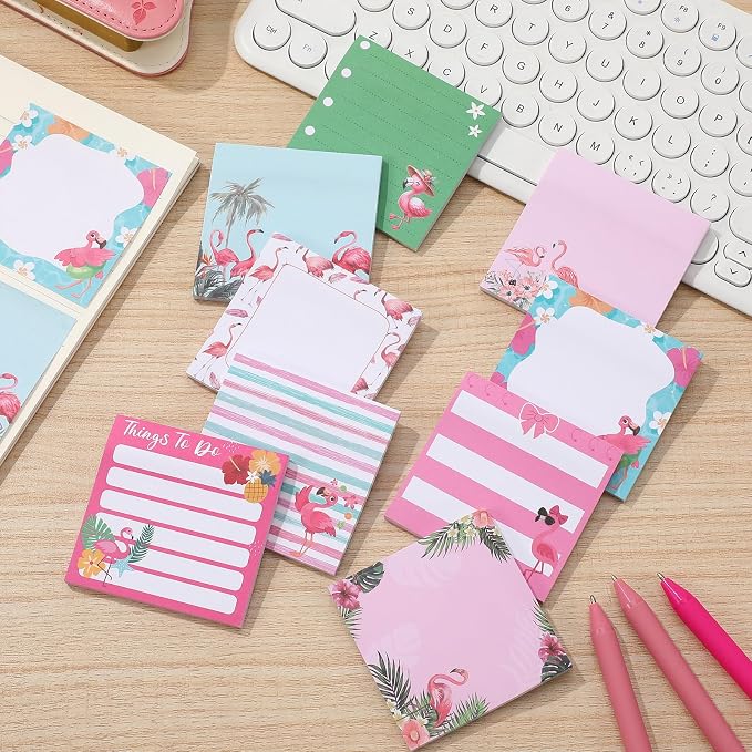 9 Pads Flamingos Sticky Notes 3x3 Inch Cute Self Stick Notepads Notes Adhesive Memo Pad Office Decor Gifts for Students School Teacher Meeting Office Supplies