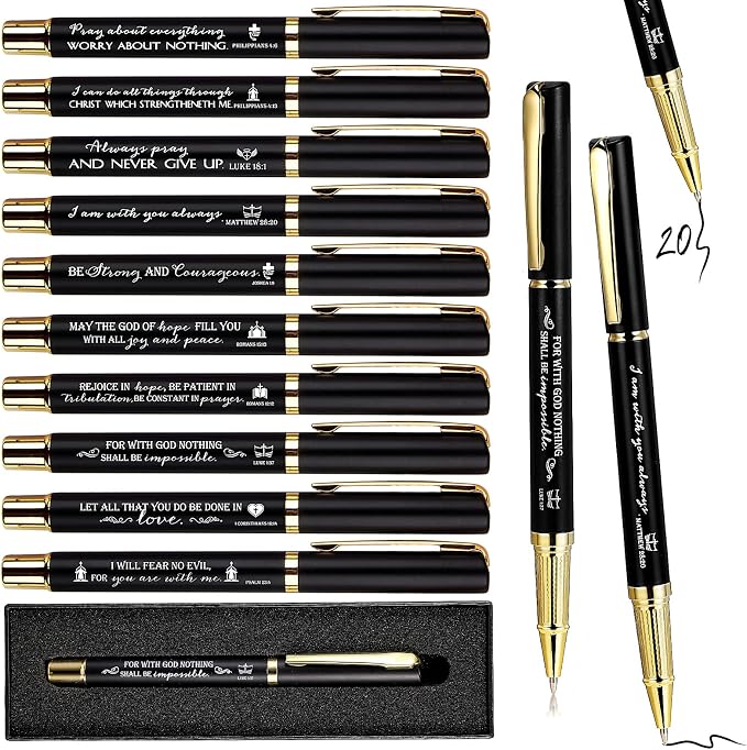 Lincia 20 Sets Christian Gift Bible Verse Ballpoint Pen Bulk Engraved Inspirational Quotes with Boxes Religious Pen Grandparent Day Appreciation Gift Pastor Clergy Men Church Sunday School Prayer