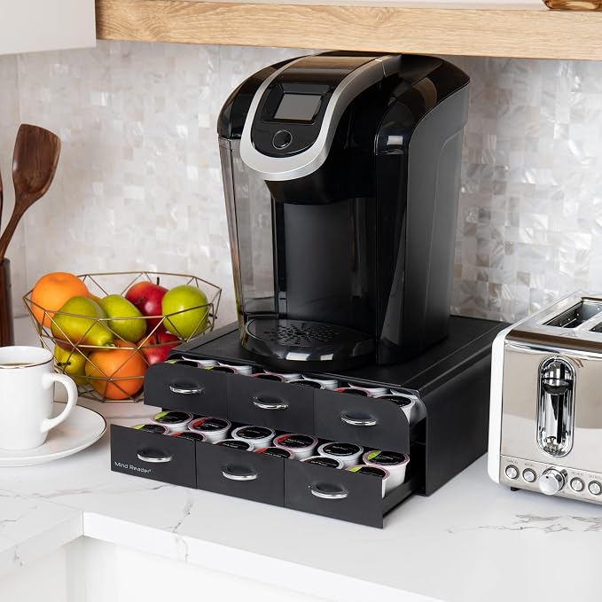 Mind Reader Single Serve Coffee Pod Organizer with 2 Drawers, 72 Pod Capacity, Countertop, 14"L x 12.25"W x 4.75"H, Black (Pack of 4)