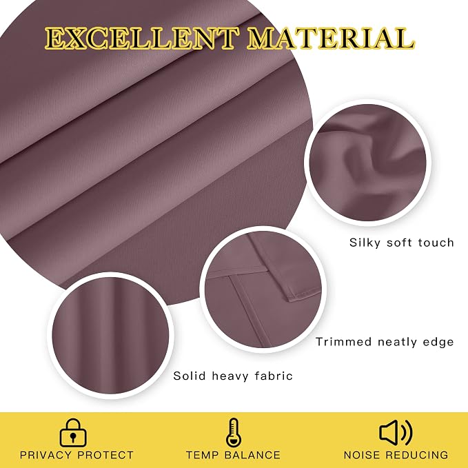 NICETOWN Blackout Bedroom Curtain 72 inches Long - Grommet Sound Reducing Window Treatment Privacy Drape Room Darkening Light Blocking for Living Room (Dry Rose, 1 Panel, W52 x L72)