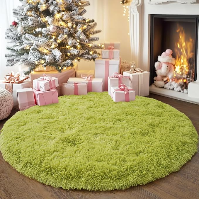 3'x3' Grass Green Round Rug for Bedroom, Ultra Soft Fluffy Circle Rug for Kids Girls Boys Room, Cute Small Shag Rugs for Living Room Playroom Tent Castle Home Decor Rug