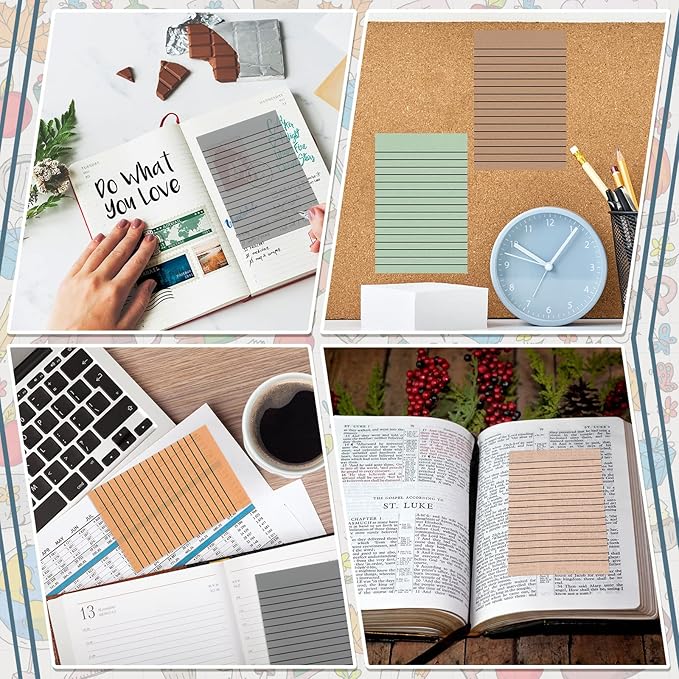 Yinder 6 Pack 180 Sheets Pastel Transparent Sticky Notes Translucent Clear Lined Self-Stick Note, Back to School Gifts for Bible Tabs, Book Tabs, School Supplies, Office, 4 x 6'' (Retro Color)