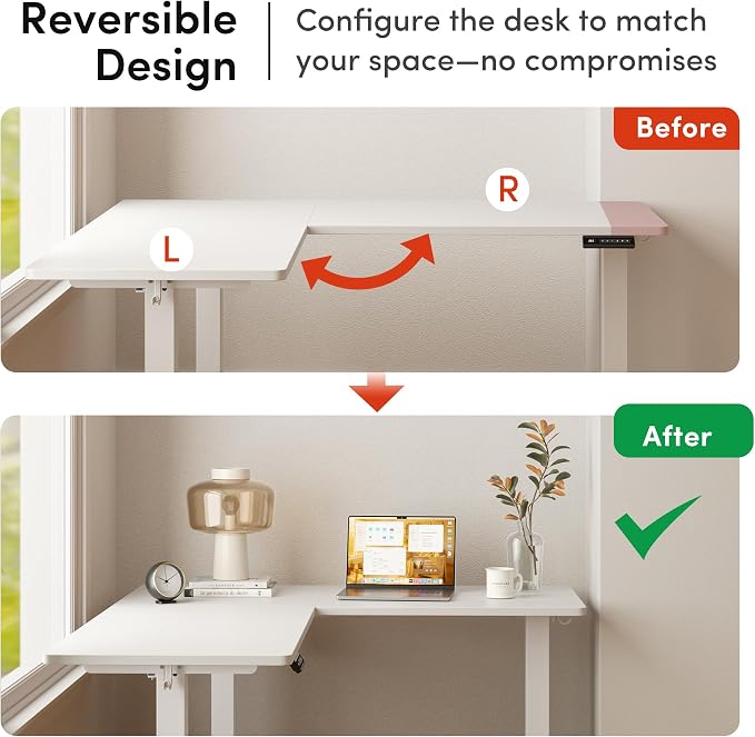 FEZIBO 75" x 63" L-Shaped Standing Desk - Adjustable Corner Desk L Shape, L-Shaped Adjustable Desk with Splice Board, L Shape Standing Desk, White