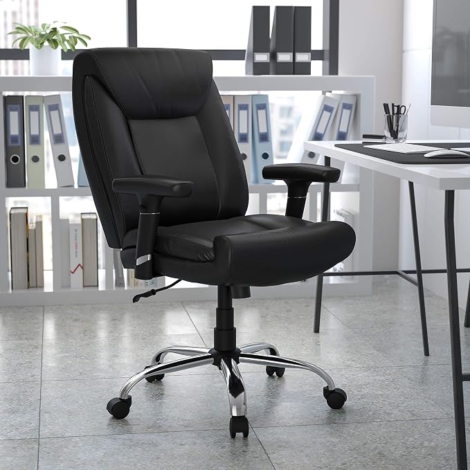 Flash Furniture HERCULES Series Big & Tall 400 lb. Rated Black LeatherSoft Deep Tufted Ergonomic Task Office Chair with Adjustable Arms