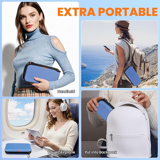 Hard Shell Carrying Case with Multiple Pocket - Double-Layer Electronics Organizer Travel Case - Portable Zipper Tech Cord Pouch Bag for Charger, Phone, Power Bank, Extenal Hard Drive, USB Flash Drive