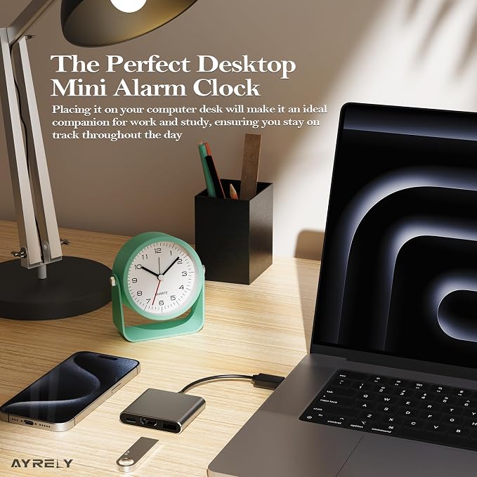AYRELY® 3.5" Small Analog Travel Alarm Clock, Battery Operated Desk Clock | Cute Table Clock with Light, Adjustable Angle, Bedside, Bedrooms, Kids' Rooms and Living Room Decor (Light Blue)