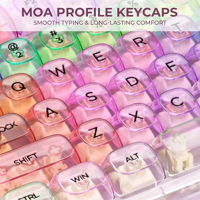 OHY XVX Macaron Balloon Pastel Gradient Transparent Keycaps, MOA Profile 125 Keys PC Shine-Through Keycaps for MX Mechanical Keyboards