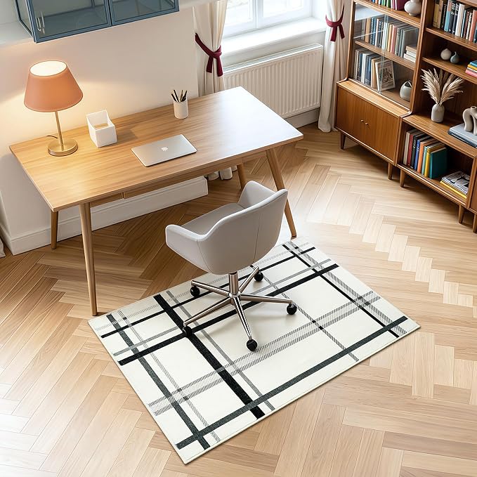Terrug Plaid Area Rug for Entryway, Beige 2x3 Small Checkered Rugs Washable with Non Slip for Kitchen, Soft Low Pile Abstract Carpet for Home Office Front Door Porch
