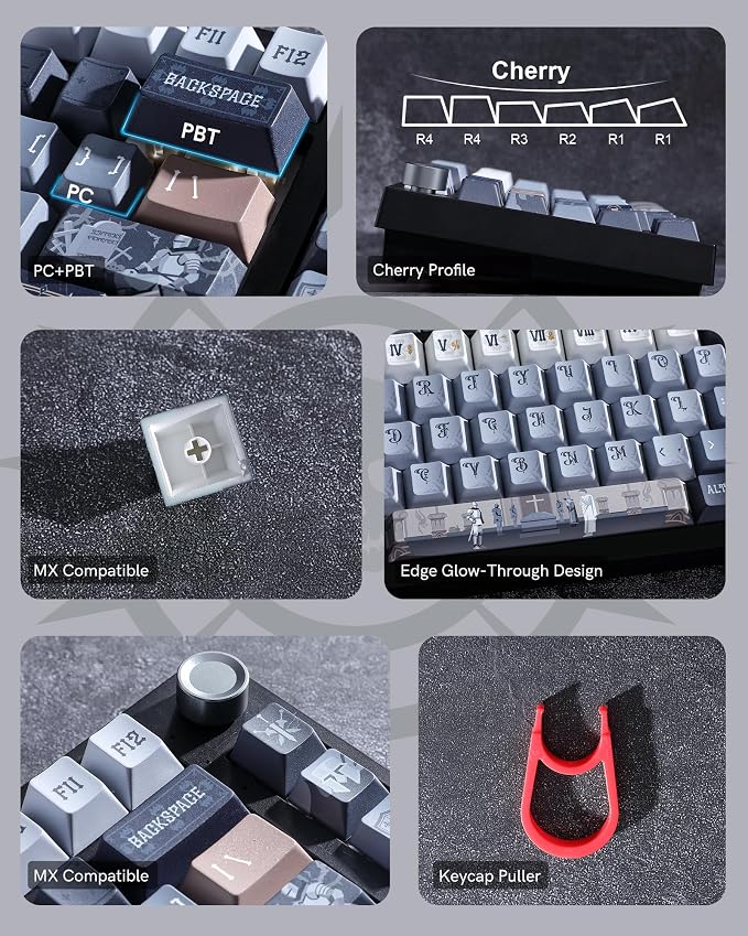 Keymatic Keycaps, PBT Keycap Medieval Roman Style 60 65 75 100 Percent, 134 Keys Set Custom Key caps Set Cherry Profile,for 61/68/84/87/98/100 Cherry Gateron MX Mechanical(Only Keycap Set)