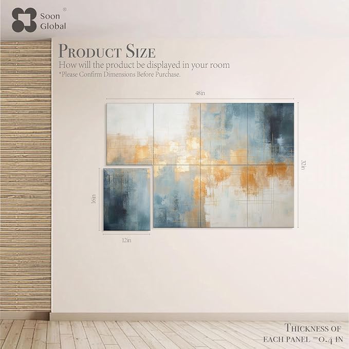 Soon Global 8-Pack Acoustical Wall Panels, 48 X 32 Inches Art Acoustic Panels, Decorative Acoustic Panels, Acoustic Wall Panels, Sound Absorbing Wall Art, Teal Aura