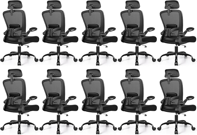 FelixKing Office Chair, Desk Chair with Adjustable Lumbar Support, Ergonomic Computer Chair with High Back and Armrest, Adjustable Height Gaming Chair Home Office Swivel Chair, Pack of 10, Black