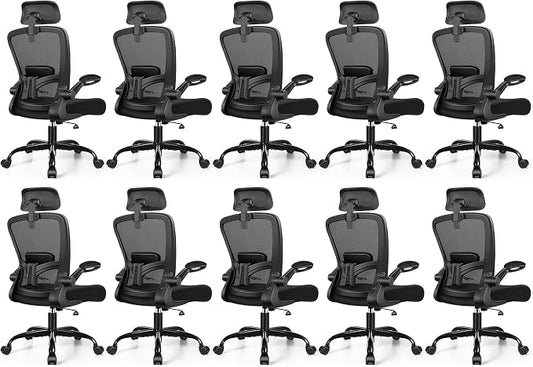 FelixKing Office Chair, Desk Chair with Adjustable Lumbar Support, Ergonomic Computer Chair with High Back and Armrest, Adjustable Height Gaming Chair Home Office Swivel Chair, Pack of 10, Black