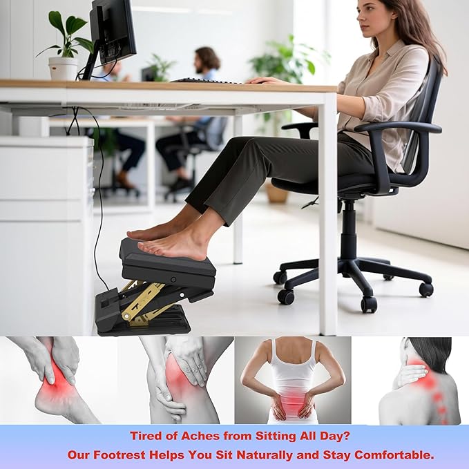 120 lbs Heavy Duty Adjustable Footrest Under Desk, No-Tool Quick Height & Angle Adjustment (5 Levels, 8 Angles), Ergonomic Foot Stool with Soft Memory Foam for Office, Gaming & Home(Black)