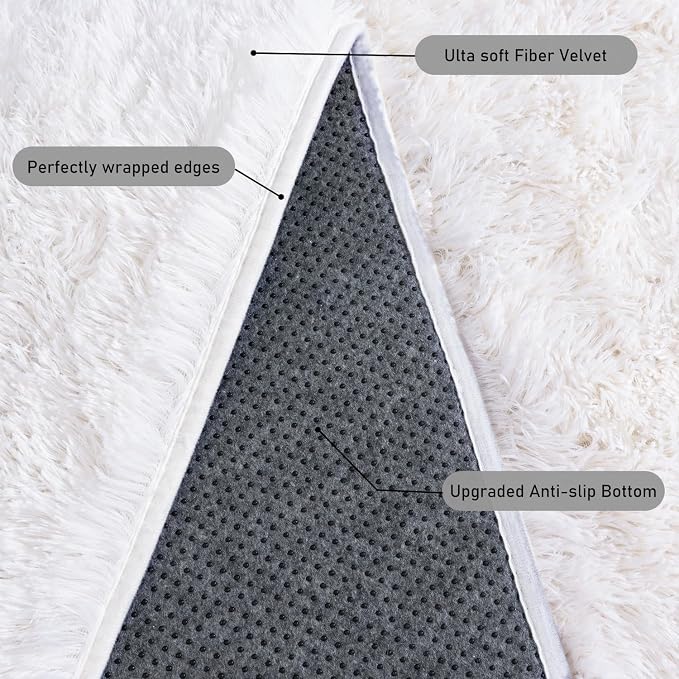 Small Area Rug, 2x3 Rug for Bedroom Shaggy Throw Rugs for Dorm Rug, Soft Shag Carpet for Kids Room, Plush Comfy Fluffy Bedside Rug for Home Decor Aesthetic, Cream White