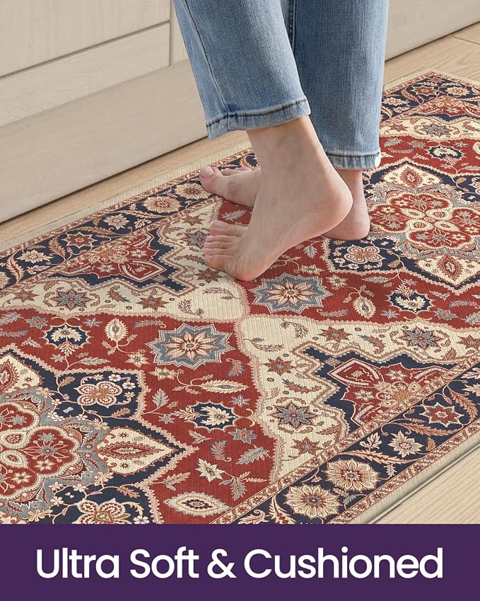 DEXI Kitchen Floor Mats Cushioned Anti Fatigue, 23x86 Long Rubber Standing Comfort Runner Rug, Red and Black