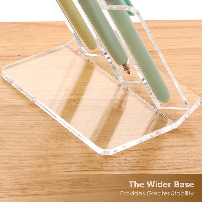 SANRUI Pen Display Stand Acrylic Pen Holder, Fountain Pen Makeup Brush Rack, Ballpoint Pen Showcase, Paintbrush Drying Organizer Desk for Home School Office or Store Use, Clear, Holds 3 Pen