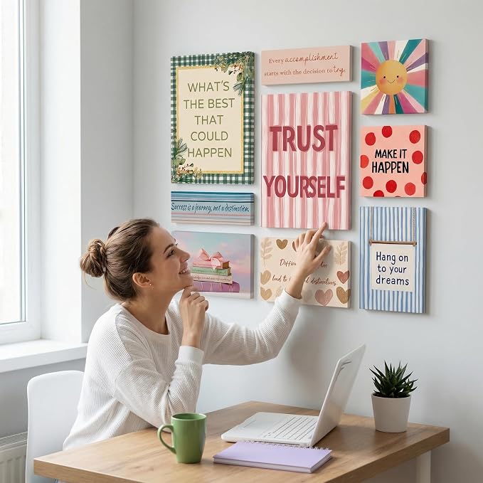 9-Pieces Framed Canvas Set Motivational Wall Decor Office Inspirational Wall Art Motivational Quotes Posters Positive Affirmation Office Wall Decor Office Wall Art Living Room Bedroom Prints Artwork
