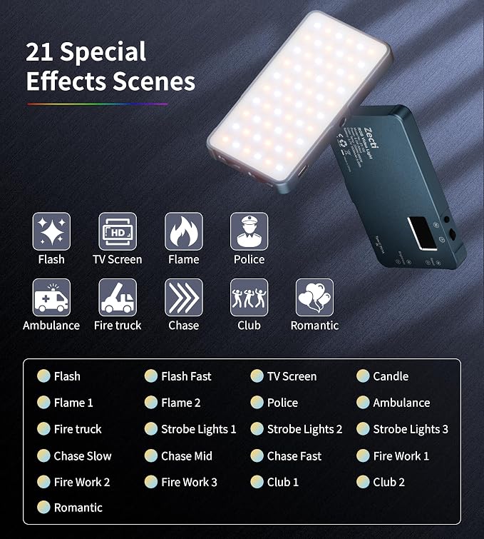 Selfie Light, 96 LED Phone Light with Metal Hotshoe & Clip, Rechargeable 2500K-8000K 360° Full Color 21 Scenes RGB Video Light for Phones, iPhone, Laptops, Cameras, Vlog, TikTok, Gifts for Women & Mom