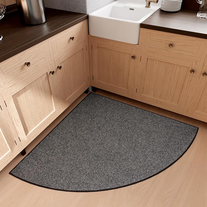 SUMLANS Fan Shaped Kitchen Mat 1 PCS, Cushioned Non Slip Rugs for Kitchen Floor, Absorbent Runner Comfort Standing Mats Washable for Kitchen, Office, Home (Black, Radius 47")