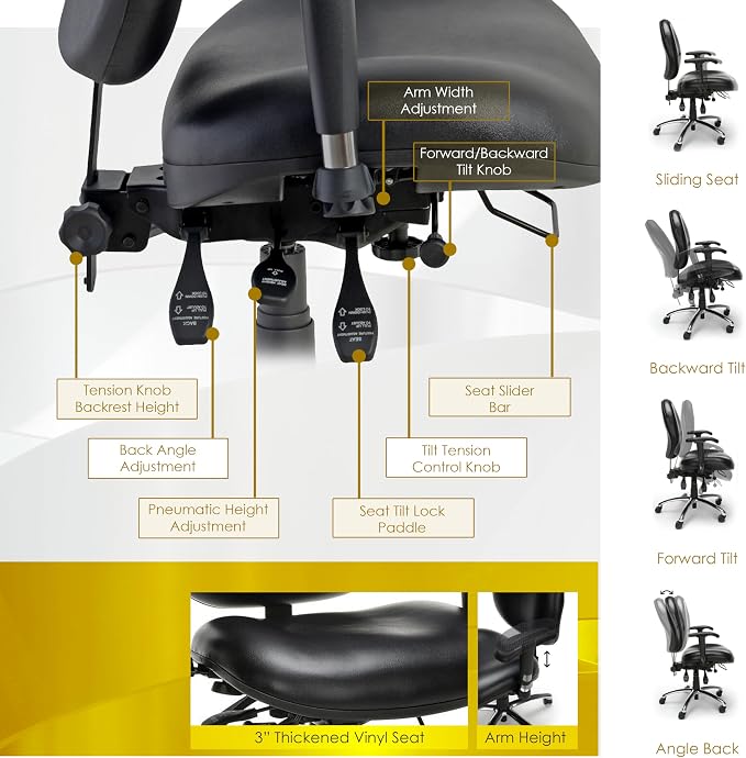 Romig Conley 24/7 Vinyl Office Chair Big & Tall 400lb Max Weight, Adjustable Back & Seat Height, with Wheels, Black
