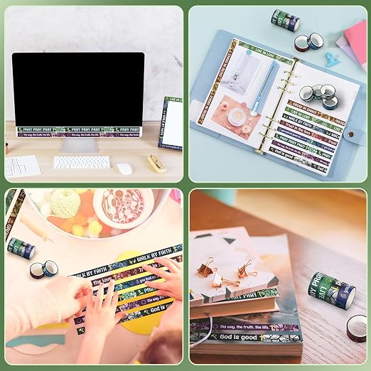 24 Rolls Back to School Christian Washi Tape Gifts Bulk Graduation VBS Religious Scripture Stained Glass Bible Verse Washi Tape for Bible Journaling Crafting Students BibleStudy Stationery