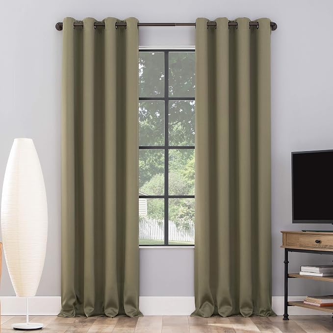Sun Zero Nordic 2-pack Theater Grade Extreme 100% Blackout Grommet Curtain Panel Pair, 52" x 84", Olive