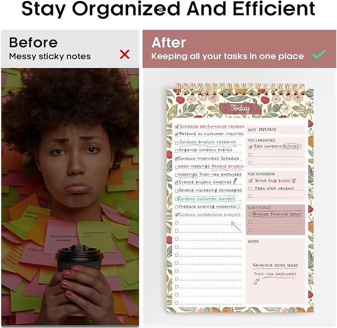 Taja To Do List Notepad - To Do List Notebook for Work with 52 Sheets, 9.8" x 6.5", Undated Daily Planner Perfect for Daily Tasks and Goal Setting, Notepad Suitable for Office, Home & School - Cherry Orchard