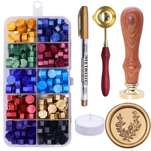 SWANGSA Flower Wax Seal Stamp Kit with 200pcs Sealing Wax Beads, Great for Embellishment of Invitations, Wine Packages, Gift Ideas