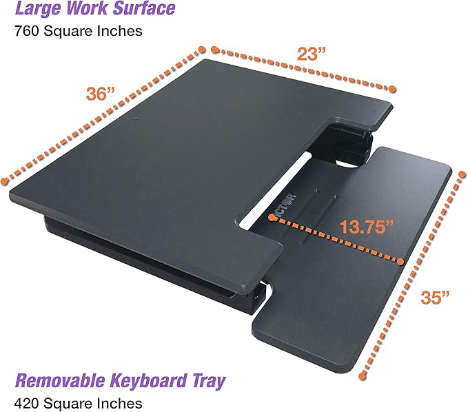 Victor DCX760G High Rise Collection Height Adjustable Standing Desk with Removable Keyboard Tray | Gray | 36” Wide Standing Desk | Professional or Home Use | Compatible with Most Monitor Arms