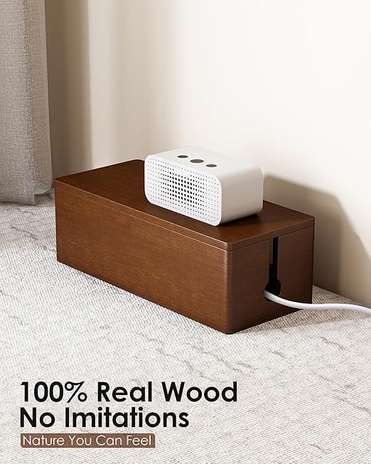 YECAYE Solid Wood Cable Management Box, Walnut Color, 14.2 x 6.1 x 4.1 | Magnetic Closure, For Power Strip & Wire Storage, Cord Organizer, Hide Cords, Home Office Decor,Cable Organizer Box