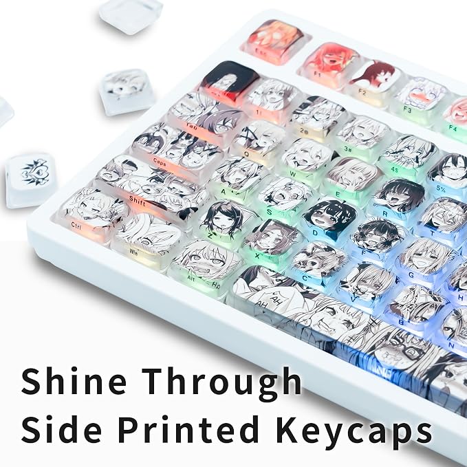 GMKWTL XVX Low Profile Anime Keycaps, Transparent Keycaps,Translucent Shine Though Key caps, Side Print Keyboard Caps with Dye Sublimation Suitable for Gateron Cherry MX Switches Mechanical Keyboard
