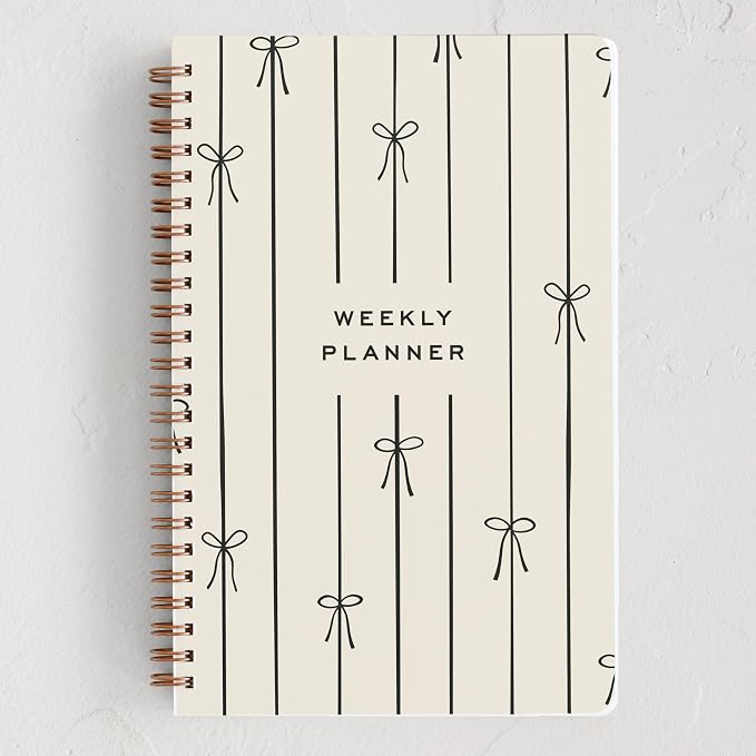 Minted Black Lines of Bows 2026 Weekly & Monthly Undated Planner, 5.5" x 8.5" Minimalist Spiral Bound Planner Notebook, 132 Pages, Modern Undated Calendar Organizer