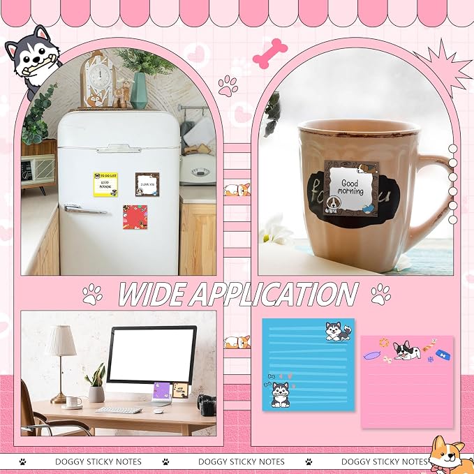 9 Pads Cute Sticky Notes Cartoon Self Stick Notepads 3x3 Inches Notes Adhesive Memo Pad Office Decor Gifts for Students School Teacher Office Meeting(Dog)