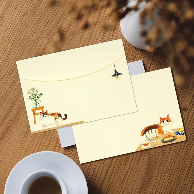 36 PCS Writing Paper and Envelopes Set, Warm Cute Cat Themed Stationary Set Design for Invitations Gift Decorations Holiday Party, 24 Lined Stationery Paper with 12 Envelops