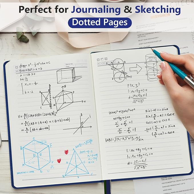 PERCUN Dotted Journal Notebook for Men & Women, 160 Pages Dot Grid notebook, A5 Hardcover Leather Bullet Journaling for Writing, Work, School, Travel, Daily Diary 5.9" x 8.5" (Navy)