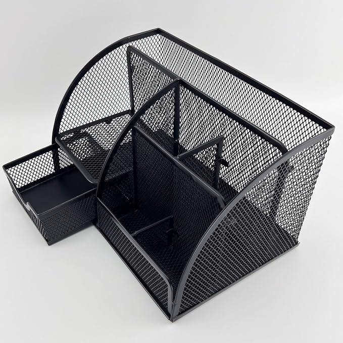 Fengtaiyuan T13, Black Metal Wire Mesh Pencil Holder for Desk, Pencil Cup for Office, Pen Holder for School, Desktop Organizer, Office Storage Box (T13)