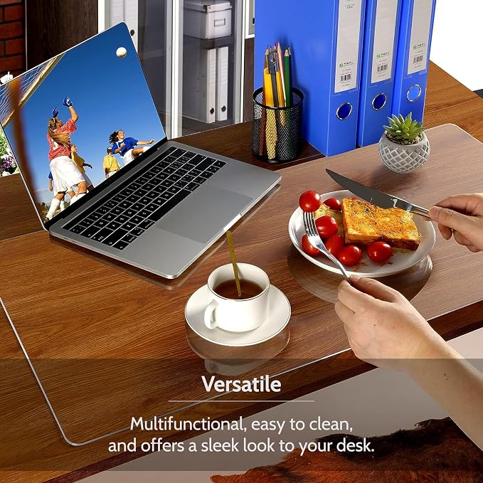 Clear Desk Mat on top of desks - 36 x 17 inches - Clear Transparent Plastic Desk Protector - Desk Writing Mat for Office and Home
