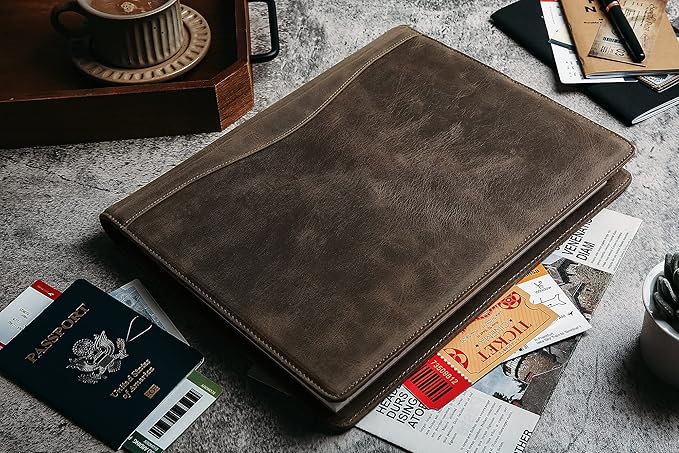 DUKE&COW Personalized Leather Portfolio for Men & Women, Engraved Clipboard Binder, Custom Resume Padfolio, Grey, A4/Letter Size