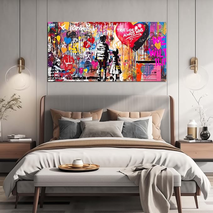 Graffiti Canvas Wall Art For Living Room Large Colorful Wall Art For Office Banksy Wall Decor Teen Bedroom Size 29 x 58 Inch