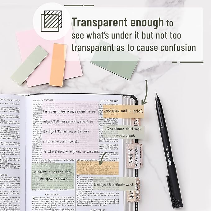 Mr. Pen- Pastel Transparent Sticky Notes, 200 pcs, Bible Sticky Notes, Planner Tabs, Stocky Notes for Bible Journaling